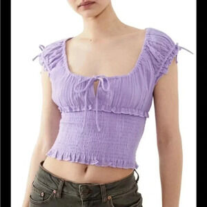 Bdg Urban Outfitters Nova Cap Sleeve Smocked Blouse In‎ Lilac